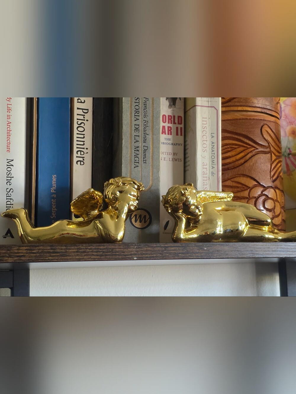 Vintage Sabre Gold Electroplated Cherub Angel Figurines Set of 2 Regency